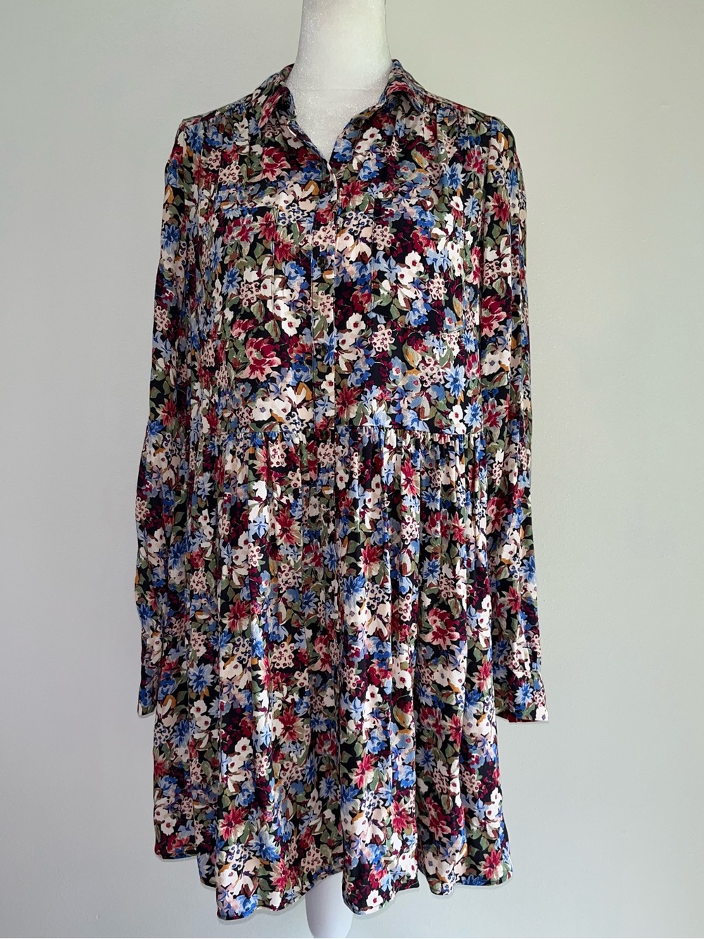 SEZANE Leana Dress Fall Is Blooming Long Sleeve EUC Floral Boho Flowy Viscose 34